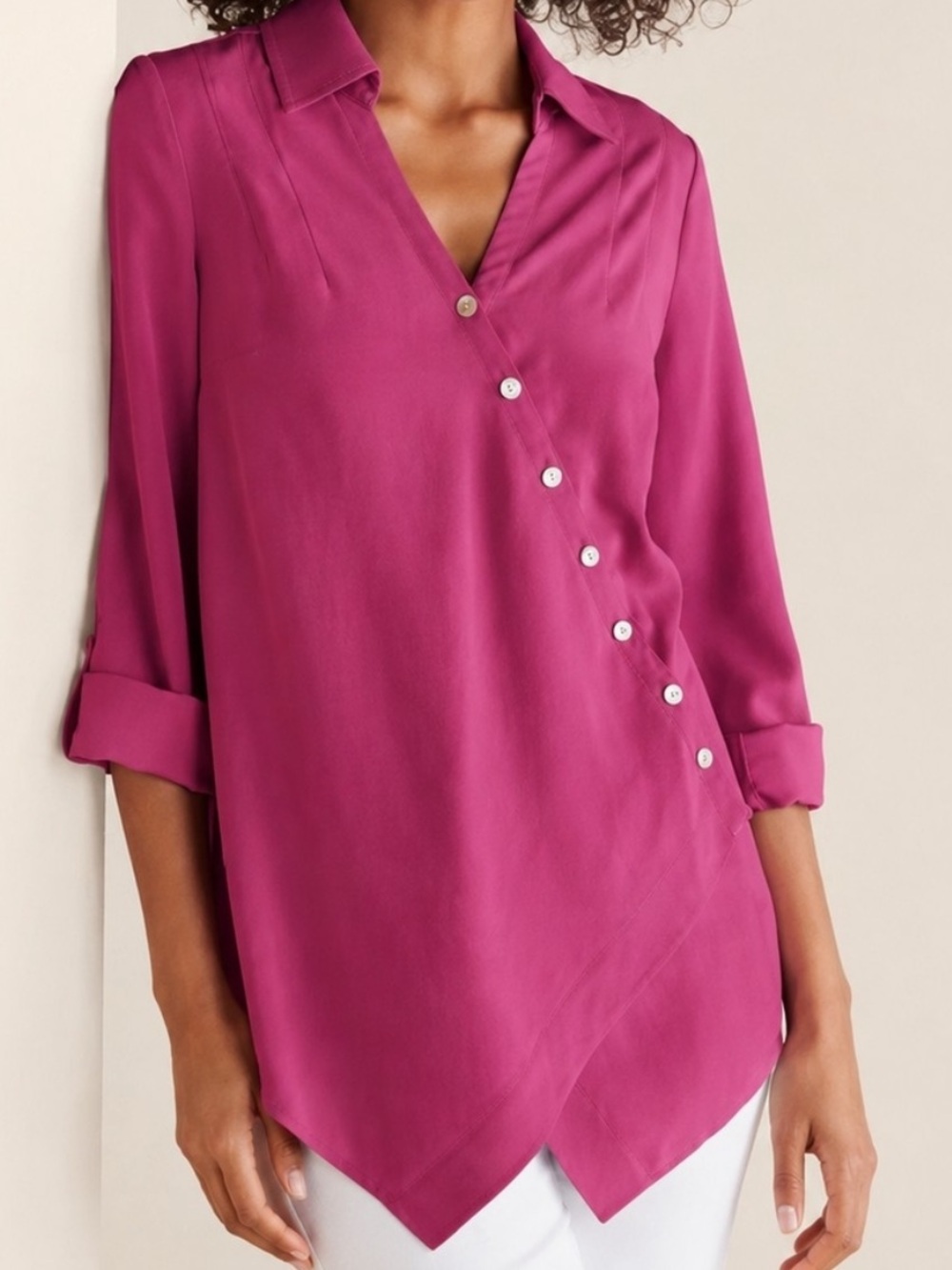 Soft Surroundings Magenta Asymmetrical Tencel Wrap Tunic Top Xl NWOT